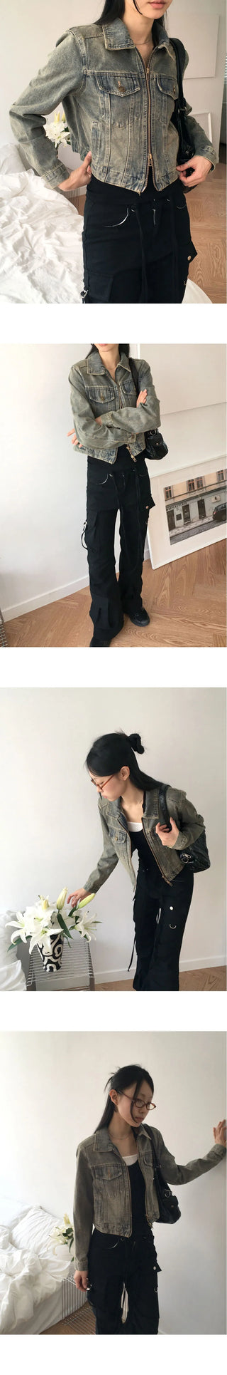 Bate Vintage Y2K Faded Two-Way Denim Jacket