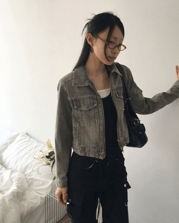 Bate Vintage Y2K Faded Two-Way Denim Jacket