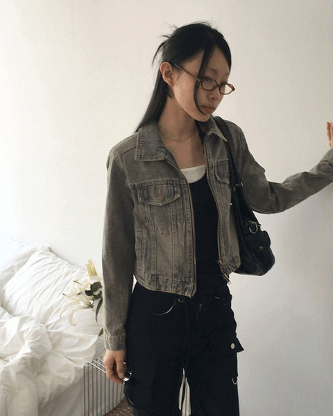 Bate Vintage Y2K Faded Two-Way Denim Jacket