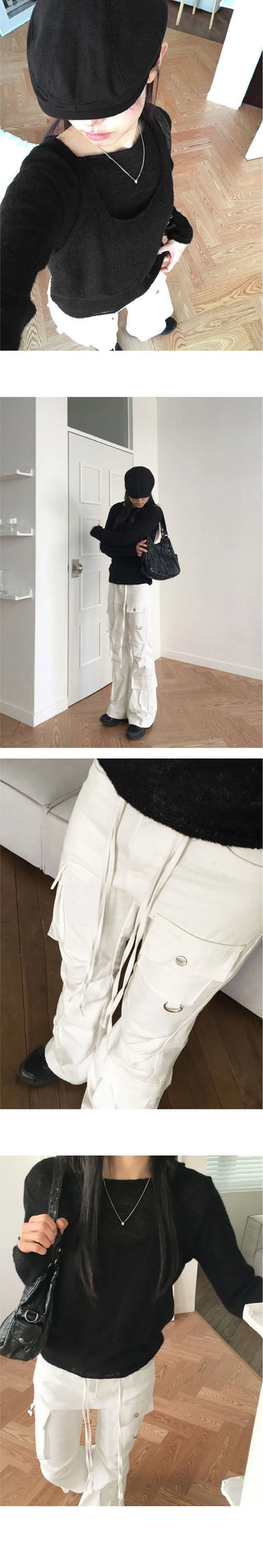 Pren Bijo Pocket Cargo Long Semi Flared Pants