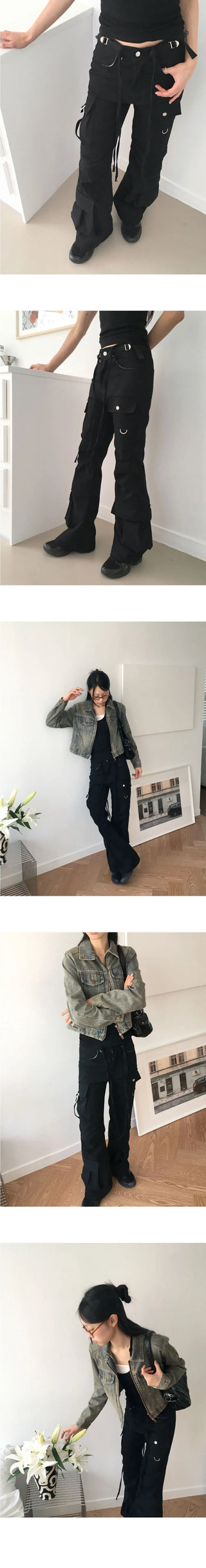 Pren Bijo Pocket Cargo Long Semi Flared Pants