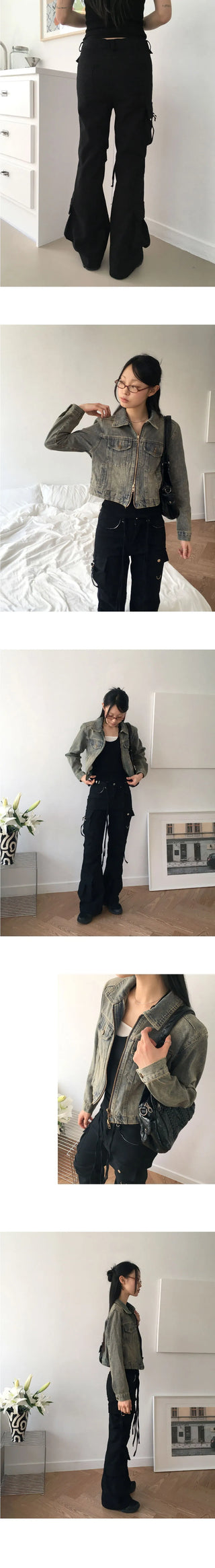 Pren Bijo Pocket Cargo Long Semi Flared Pants