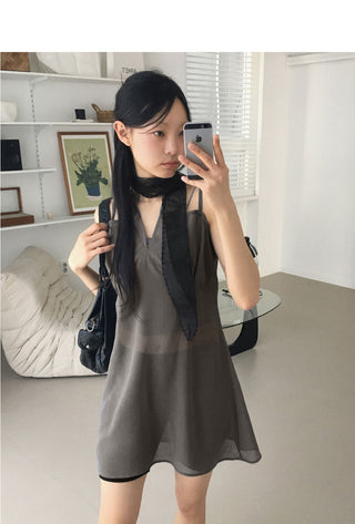 Hepple see-through slit ribbon strap adjustment layered sleeveless mini Dress