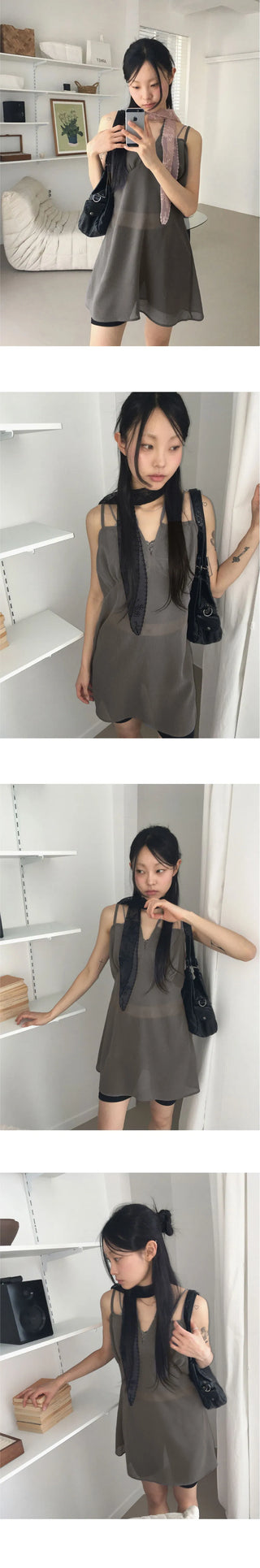 Hepple see-through slit ribbon strap adjustment layered sleeveless mini Dress