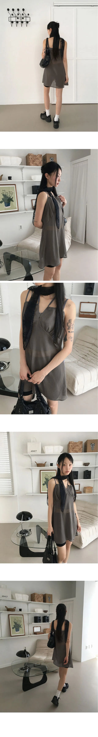 Hepple see-through slit ribbon strap adjustment layered sleeveless mini Dress