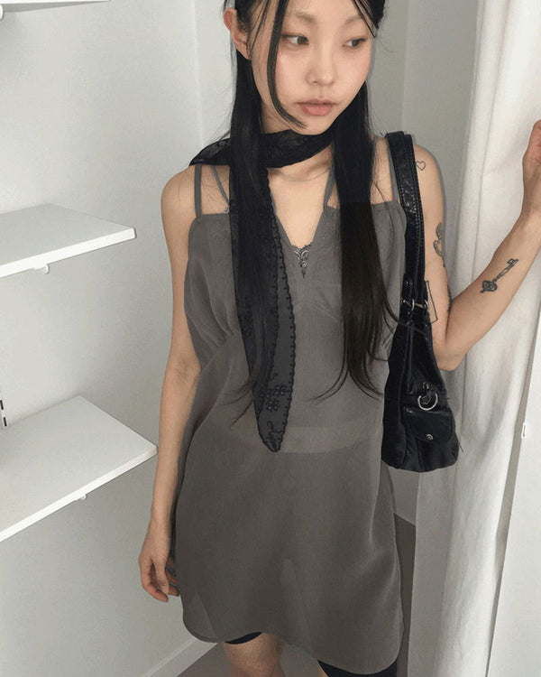 Hepple see-through slit ribbon strap adjustment layered sleeveless mini Dress