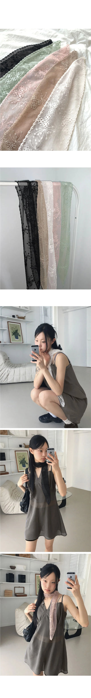 Leta Vintage Lace Punching See-through Flower Scarf