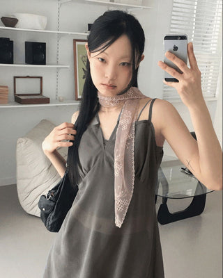 Leta Vintage Lace Punching See-through Flower Scarf