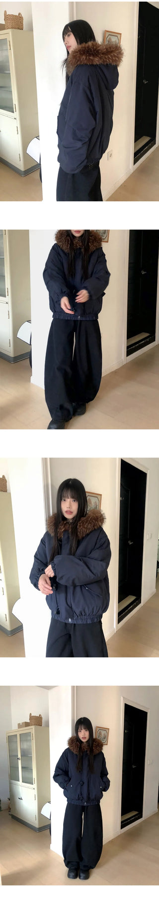 Coron Tteokbokki Balloon Over Fur Hooded Zip-Up Padding