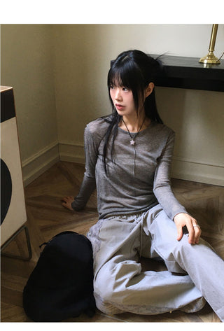 Saawn wool tencel Split see-through layered t-shirt