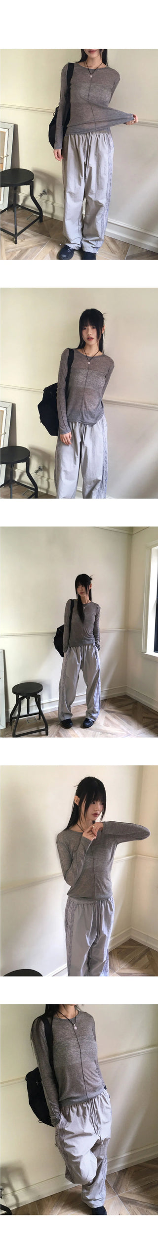 Saawn wool tencel Split see-through layered t-shirt