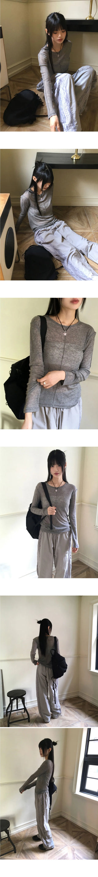 Saawn wool tencel Split see-through layered t-shirt