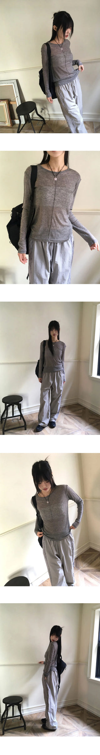 Saawn wool tencel Split see-through layered t-shirt