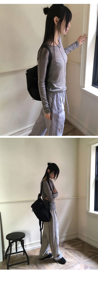 Saawn wool tencel Split see-through layered t-shirt