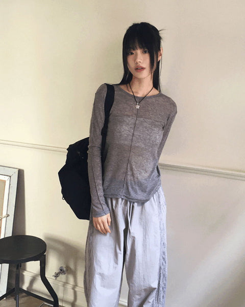 Saawn wool tencel Split see-through layered t-shirt