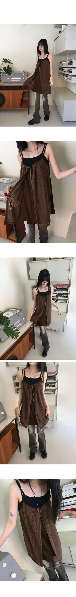 Koachi Vintage Lace Slit Layered Mini One Dress