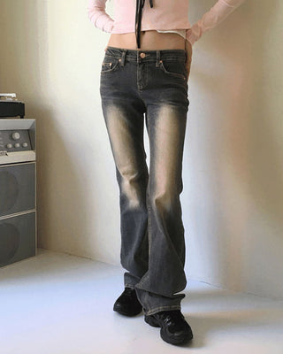 Noi Faded washed low rise long Flared denim pants