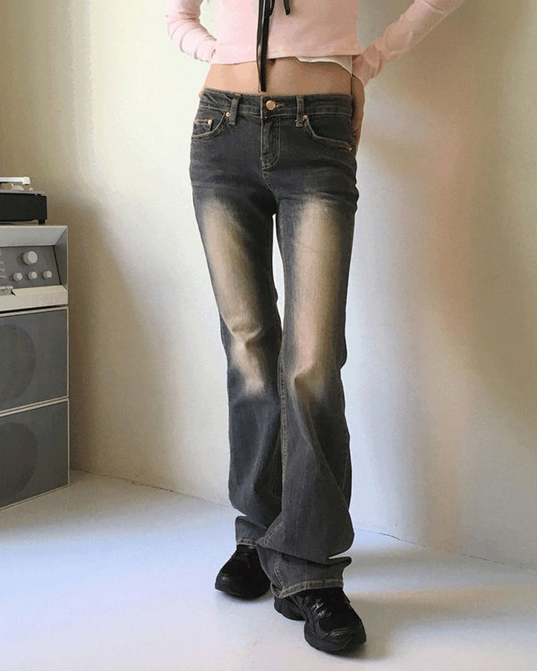 Noi Faded washed low rise long Flared denim pants