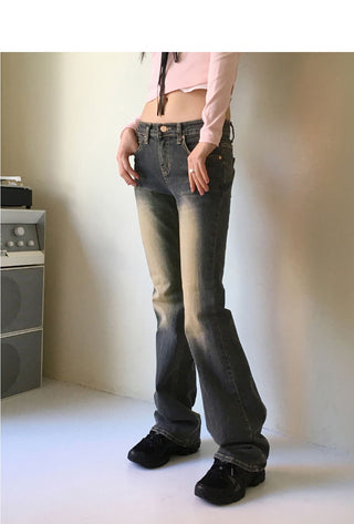 Noi Faded washed low rise long Flared denim pants