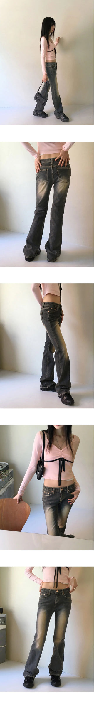 Noi Faded washed low rise long Flared denim pants