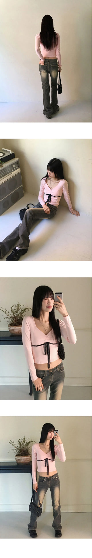 Noi Faded washed low rise long Flared denim pants