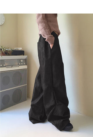 Furba pintuck shirring Raw denim two-way long wide jogger pants