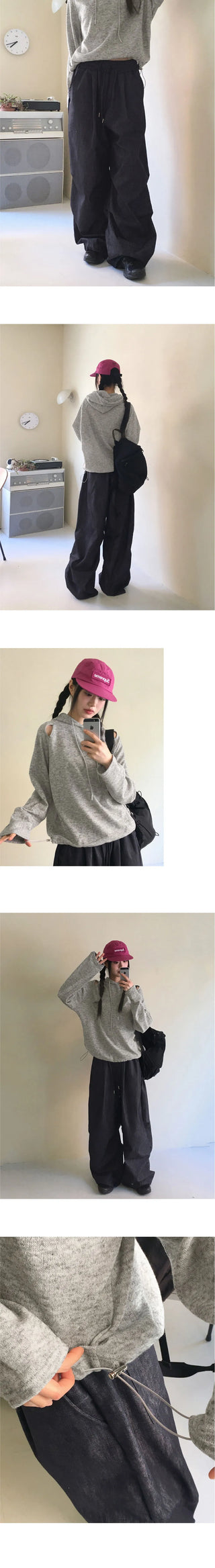 Furba pintuck shirring Raw denim two-way long wide jogger pants