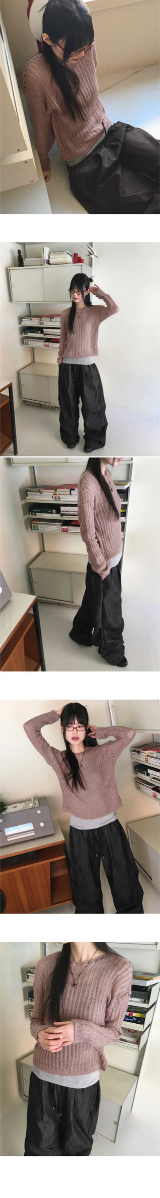 Furba pintuck shirring Raw denim two-way long wide jogger pants