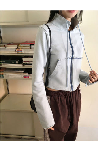 Rocher neck string Split color combination zip-up