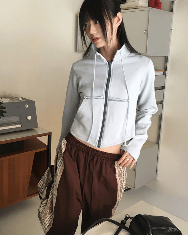 Rocher neck string Split color combination zip-up