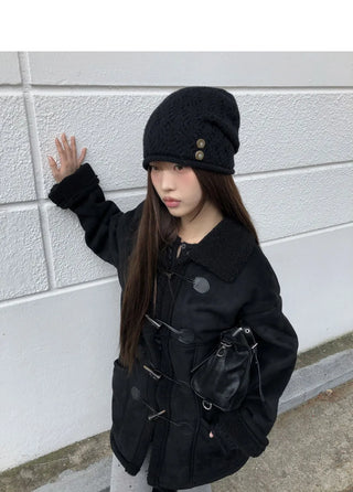 Warm Button Knitwear Wool Beanie