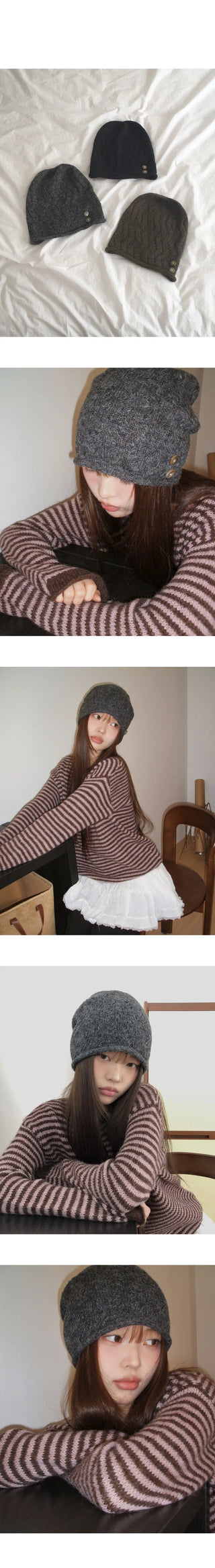 Warm Button Knitwear Wool Beanie