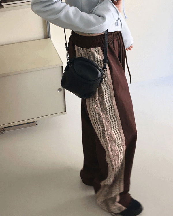 Fairine nylon lace color combination two-way long wide jogger pants