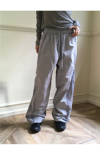 Fairine nylon lace color combination two-way long wide jogger pants