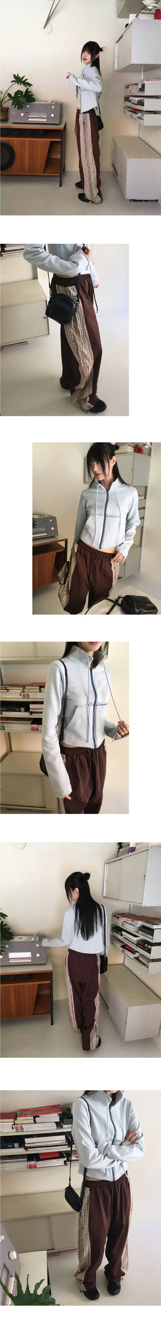 Fairine nylon lace color combination two-way long wide jogger pants