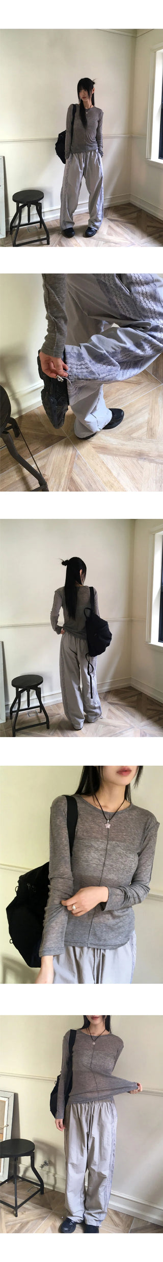 Fairine nylon lace color combination two-way long wide jogger pants