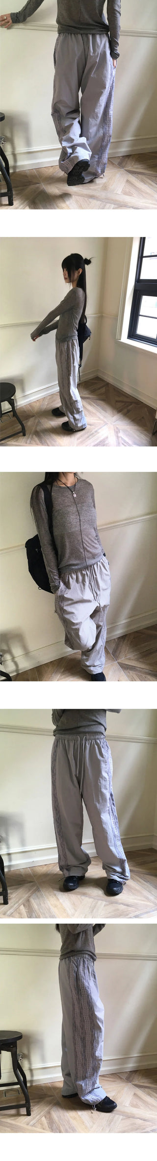 Fairine nylon lace color combination two-way long wide jogger pants