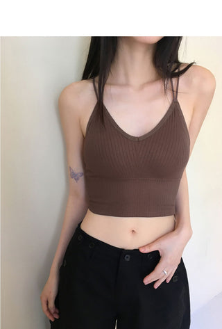 two-line bag strap point Ribbed string sleeveless