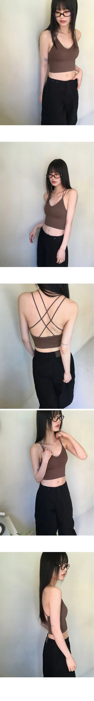 two-line bag strap point Ribbed string sleeveless