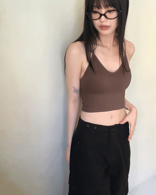 two-line bag strap point Ribbed string sleeveless