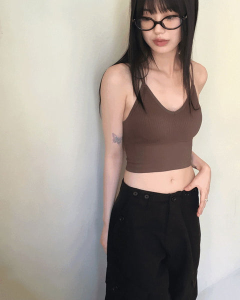 two-line bag strap point Ribbed string sleeveless