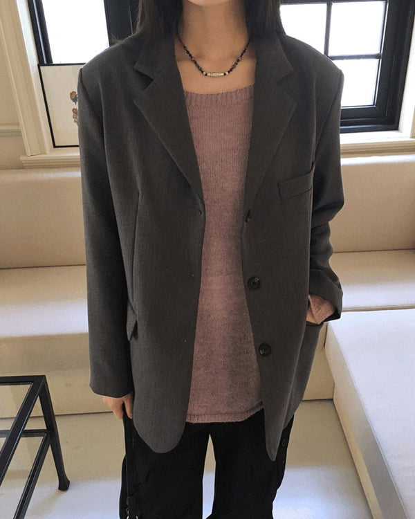 Tevy Basic Boxy Overfit Minimal Blazer Jacket
