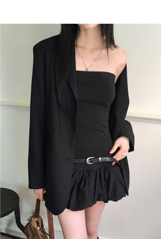 Tevy Basic Boxy Overfit Minimal Blazer Jacket