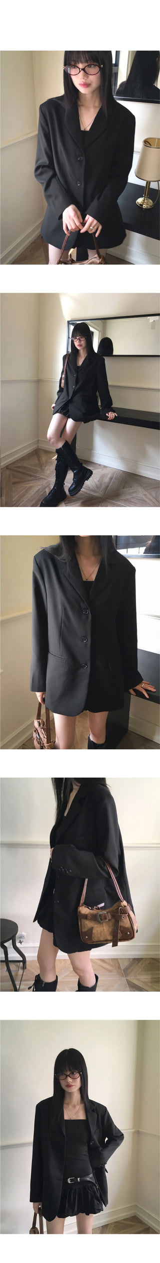 Tevy Basic Boxy Overfit Minimal Blazer Jacket