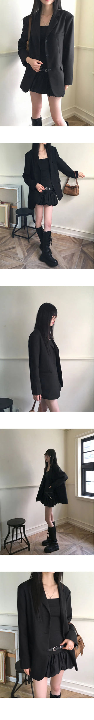 Tevy Basic Boxy Overfit Minimal Blazer Jacket