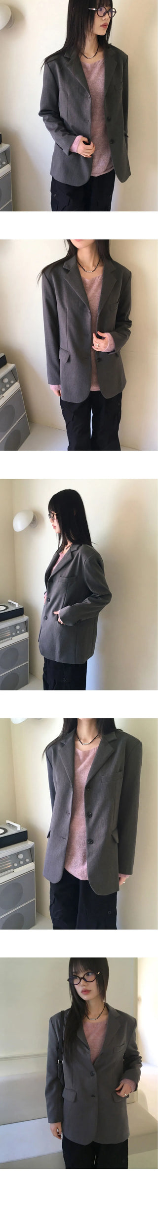 Tevy Basic Boxy Overfit Minimal Blazer Jacket