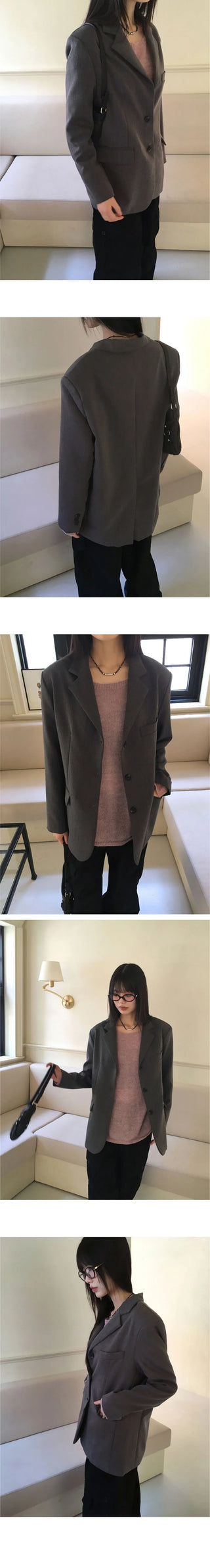 Tevy Basic Boxy Overfit Minimal Blazer Jacket