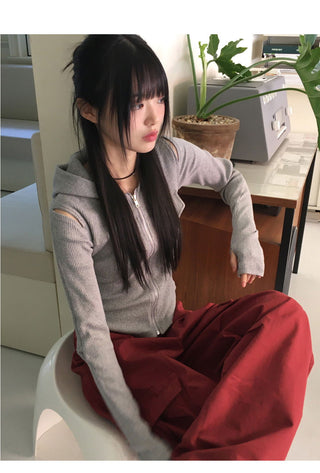 Mund shoulder sleeve slit cutout warmer Ribbed -up