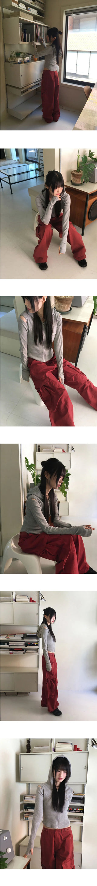 Mund shoulder sleeve slit cutout warmer Ribbed -up