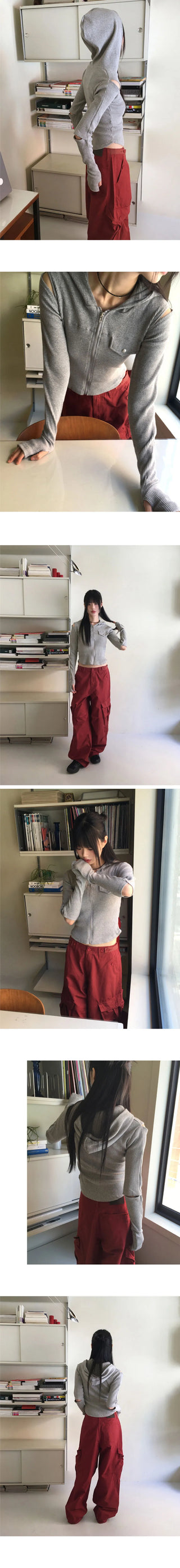 Mund shoulder sleeve slit cutout warmer Ribbed -up